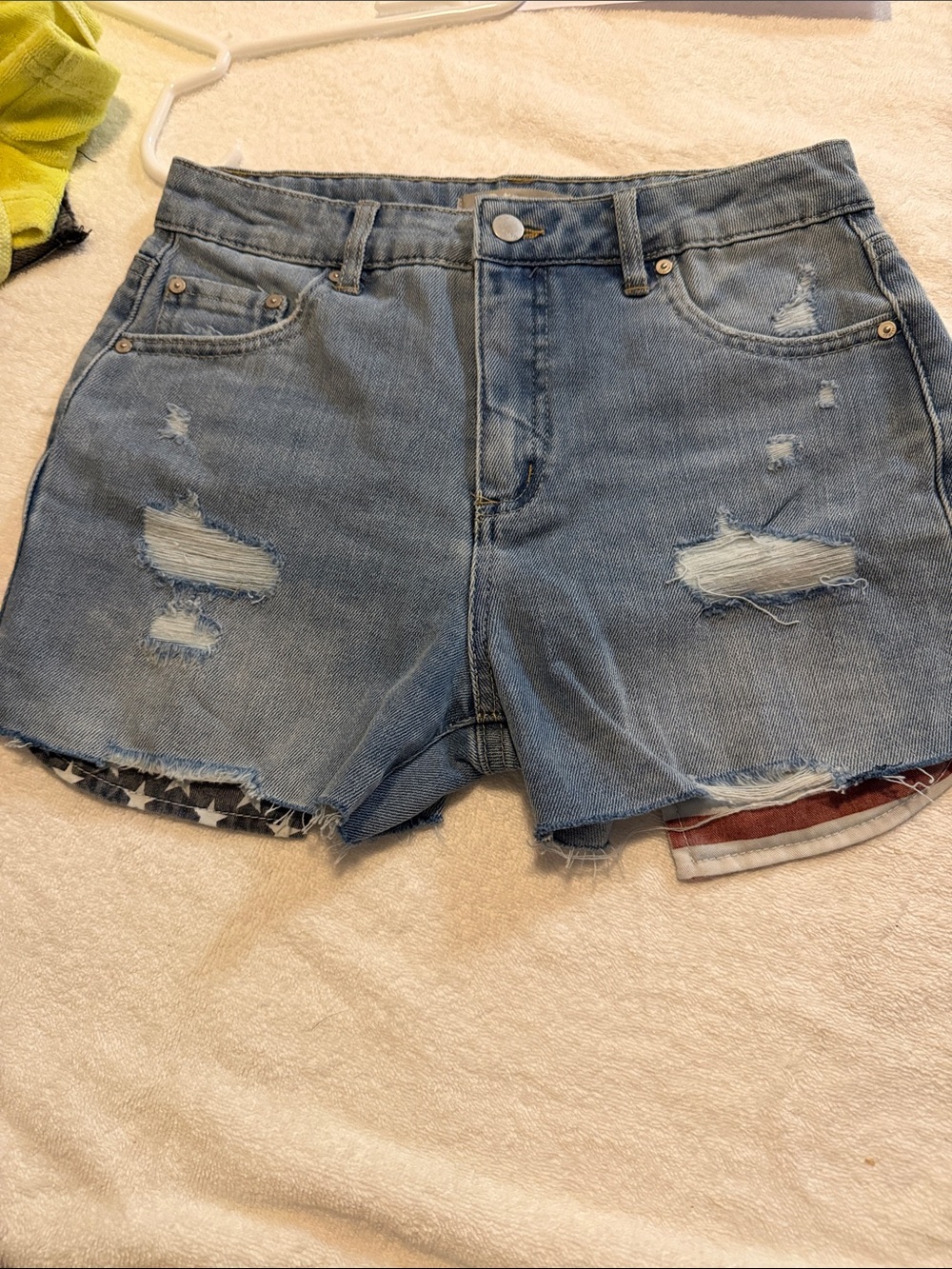 Tractr Light Blue Distressed Denim Shorts with Flag Lining